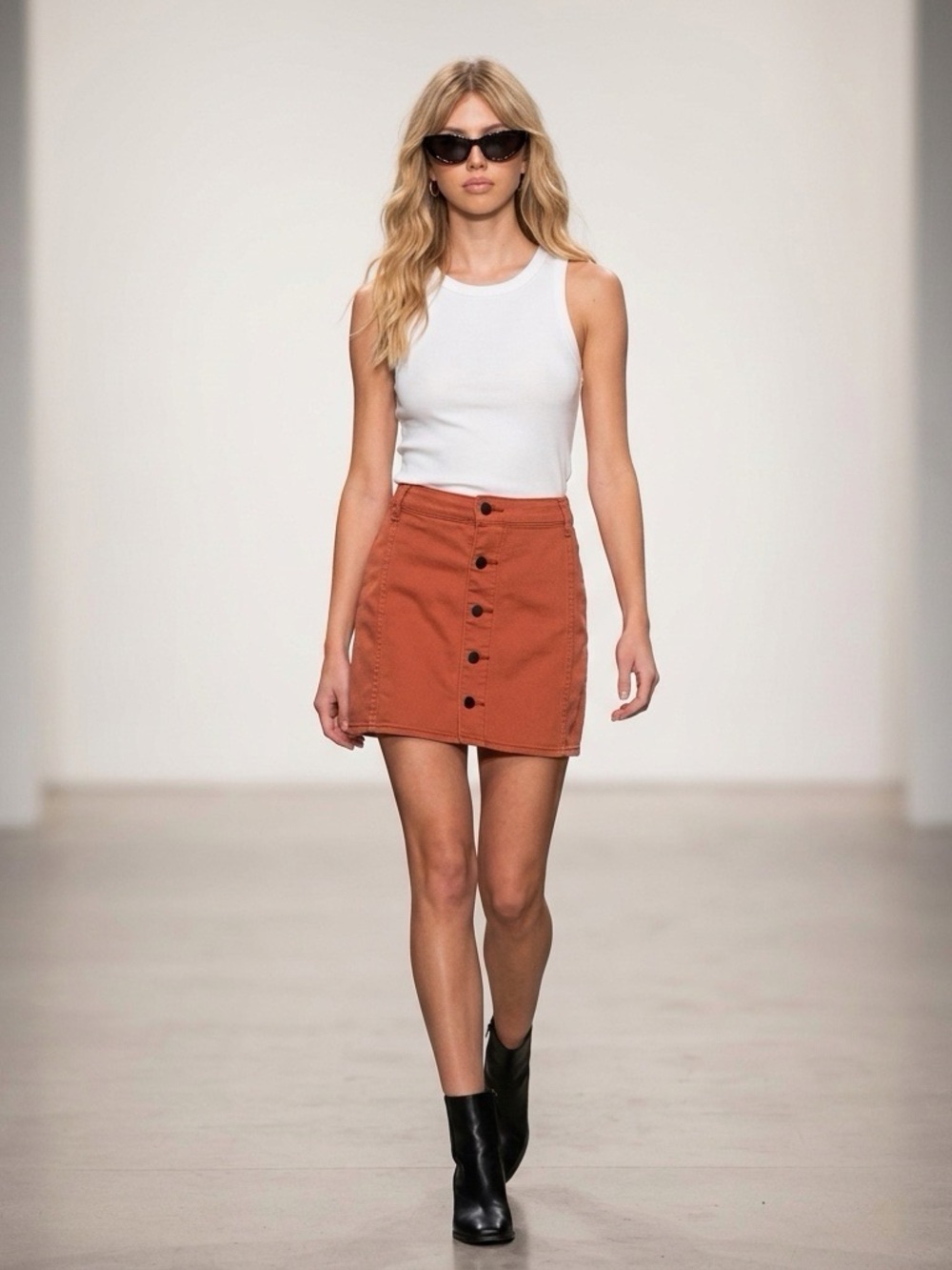 Billabong Rust Orange Button Front Denim Mini Skirt Size 28